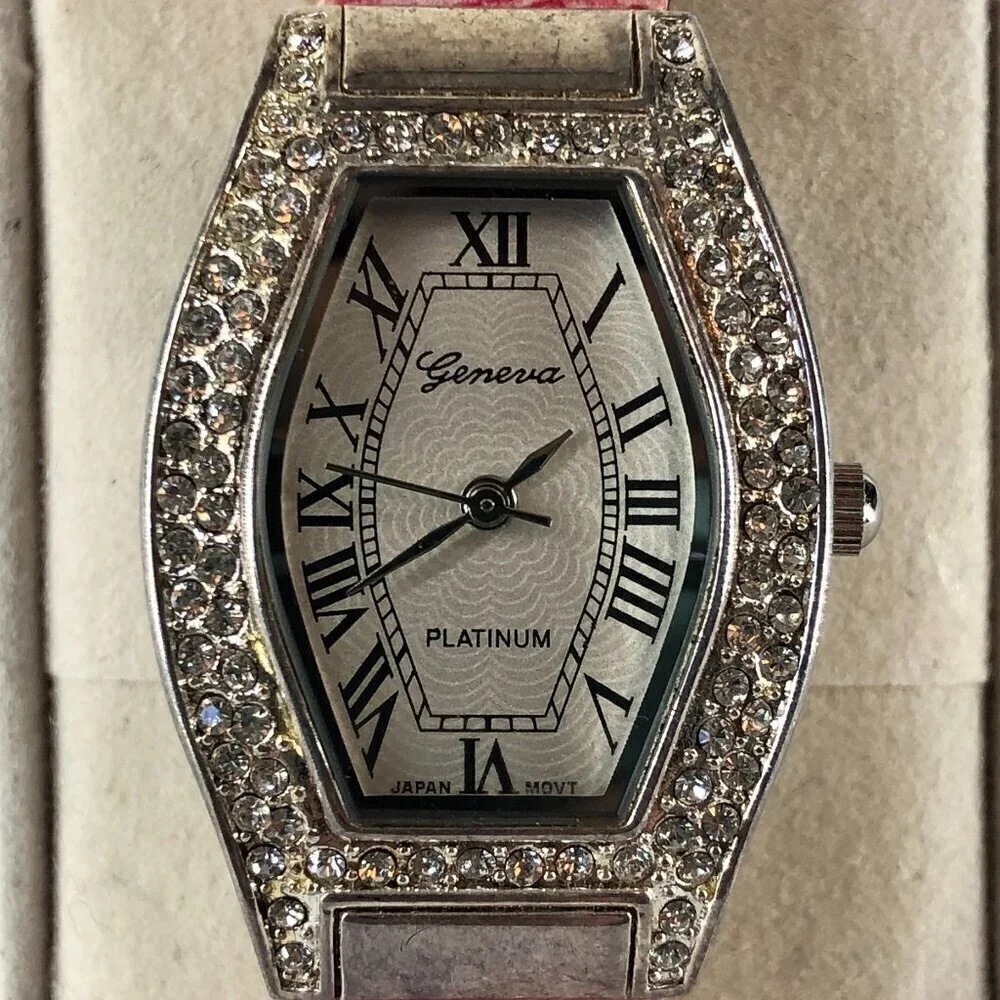 Geneva Platinum Silver Tone With Rhinestones Bracelet Watch